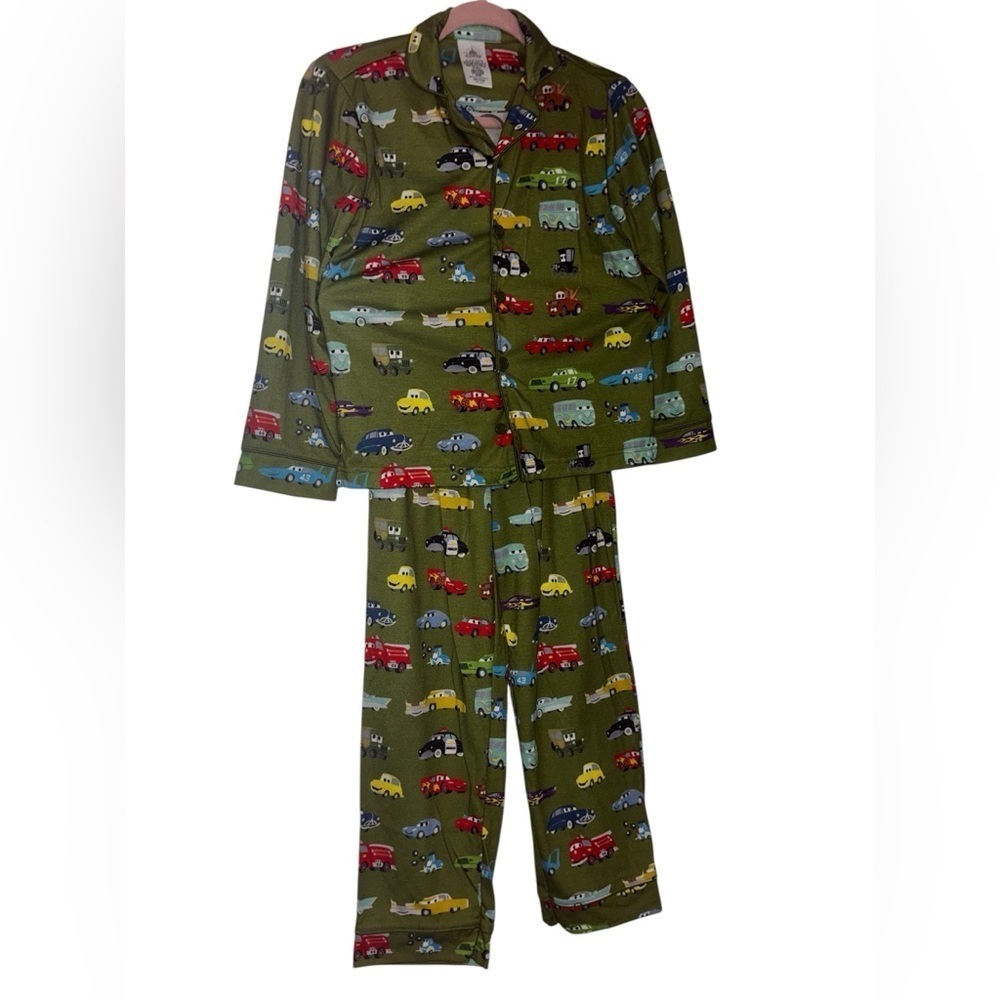 Disney Green Pajama Set with Colorful Car Print